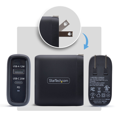 Startech.com 37W USB C USB A Wall Charger